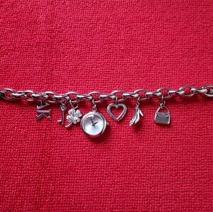 Anne Klein Crystal Accented Charm Bracelet Watch